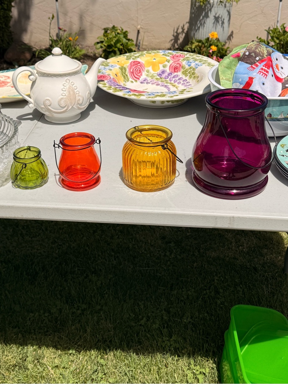 Colorful Glass Tea Light Holders - Green, Orange, Yellow, Purple